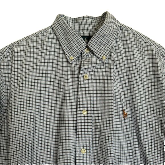 Ralph Lauren Custom Fit Button Down Blue White Checkered Shirt Men Large - Picture 9 of 14